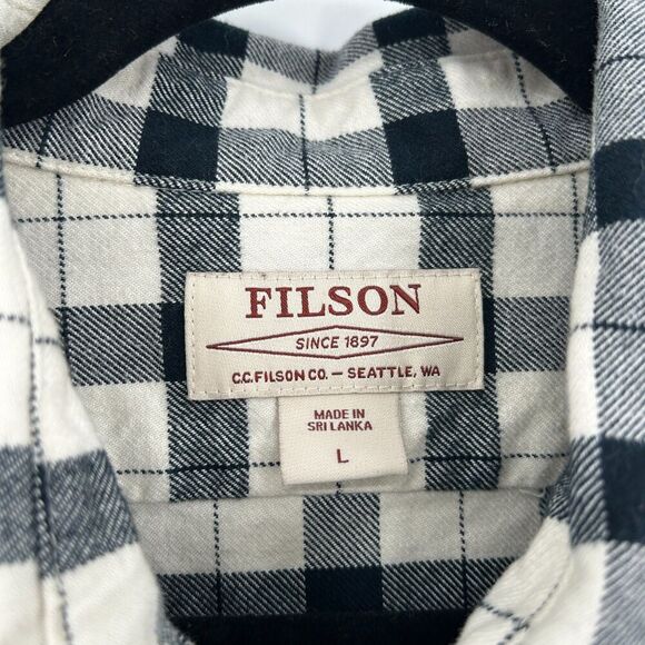 FILSON Men's Cream Black Plaid Alaskan Guide Flannel Button Up Shirt Size Large - Picture 7 of 8
